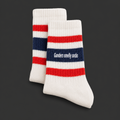Gander’s Smelly striped crew socks on a charcoal background