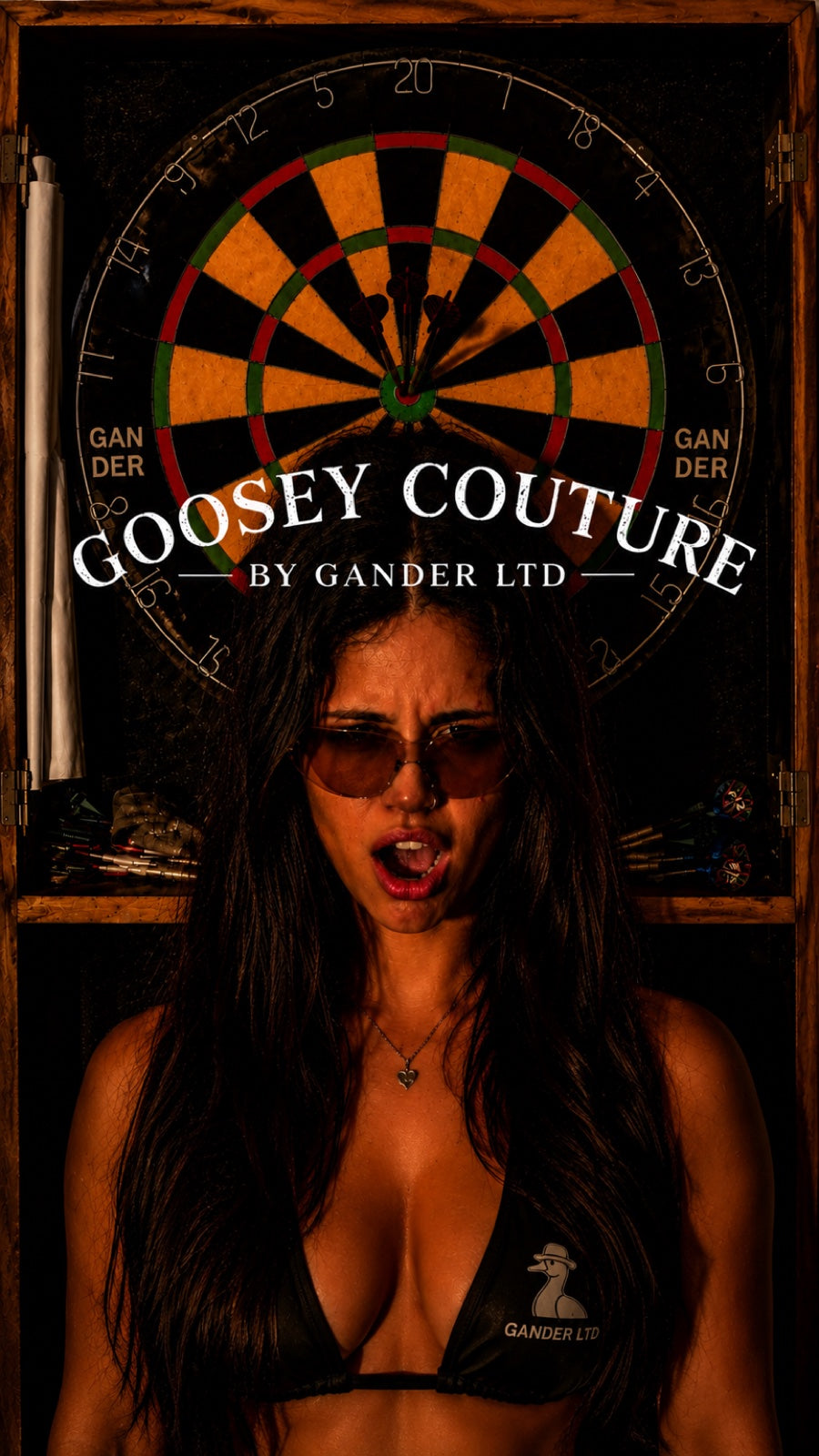 Original Goosey Couture dartboard editorial used for the beach towel artwork