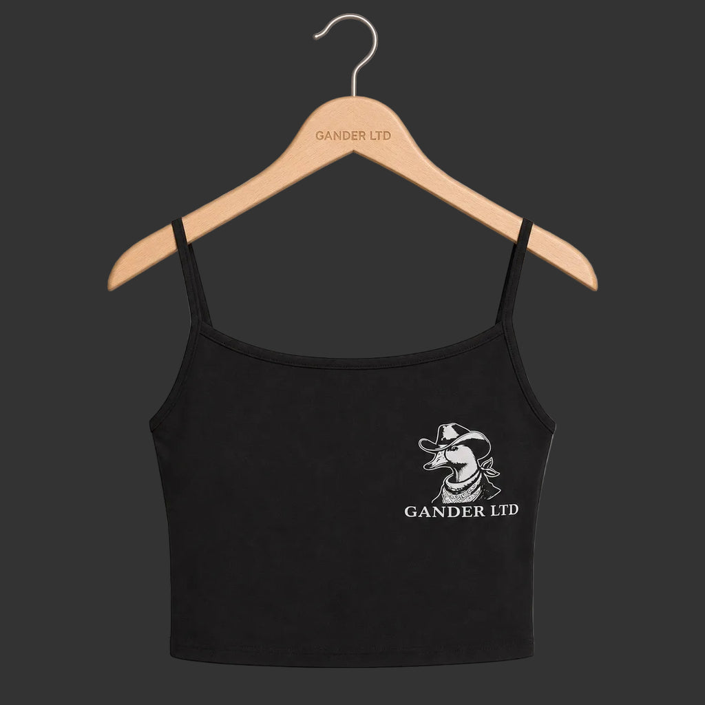 Women’s black Gander strappy top, clean Shopify product view